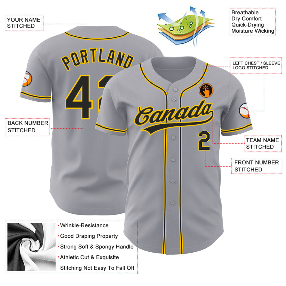 Custom Gray Black-Gold Authentic Baseball Jersey - Sky-Custom