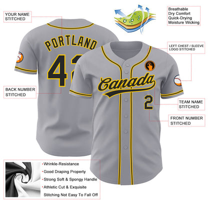 Custom Gray Black-Gold Authentic Baseball Jersey - Sky-Custom