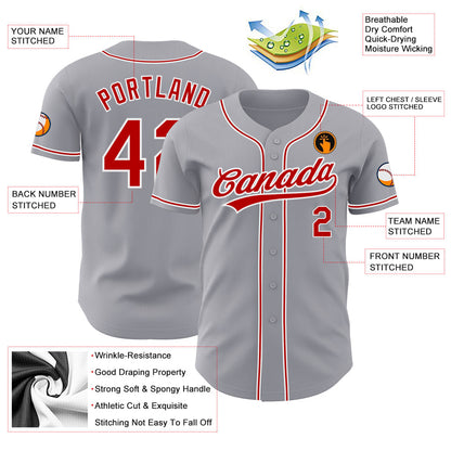 Custom Gray Red-White Authentic Baseball Jersey - Sky-Custom