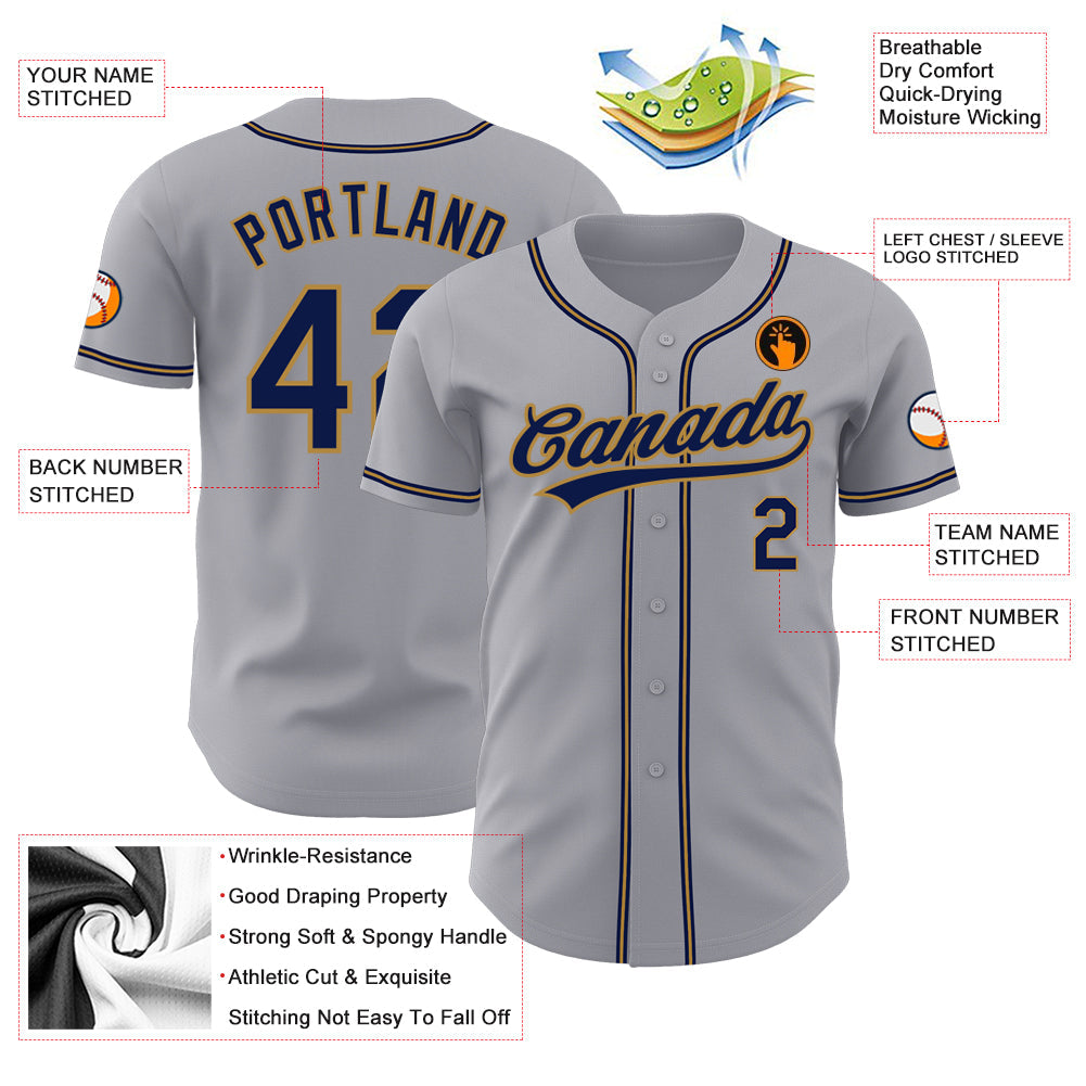 Custom Gray Navy-Old Gold Authentic Baseball Jersey - Sky-Custom