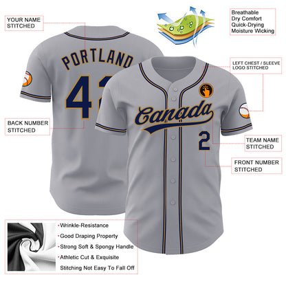 Custom Gray Navy-Old Gold Authentic Baseball Jersey - Sky-Custom