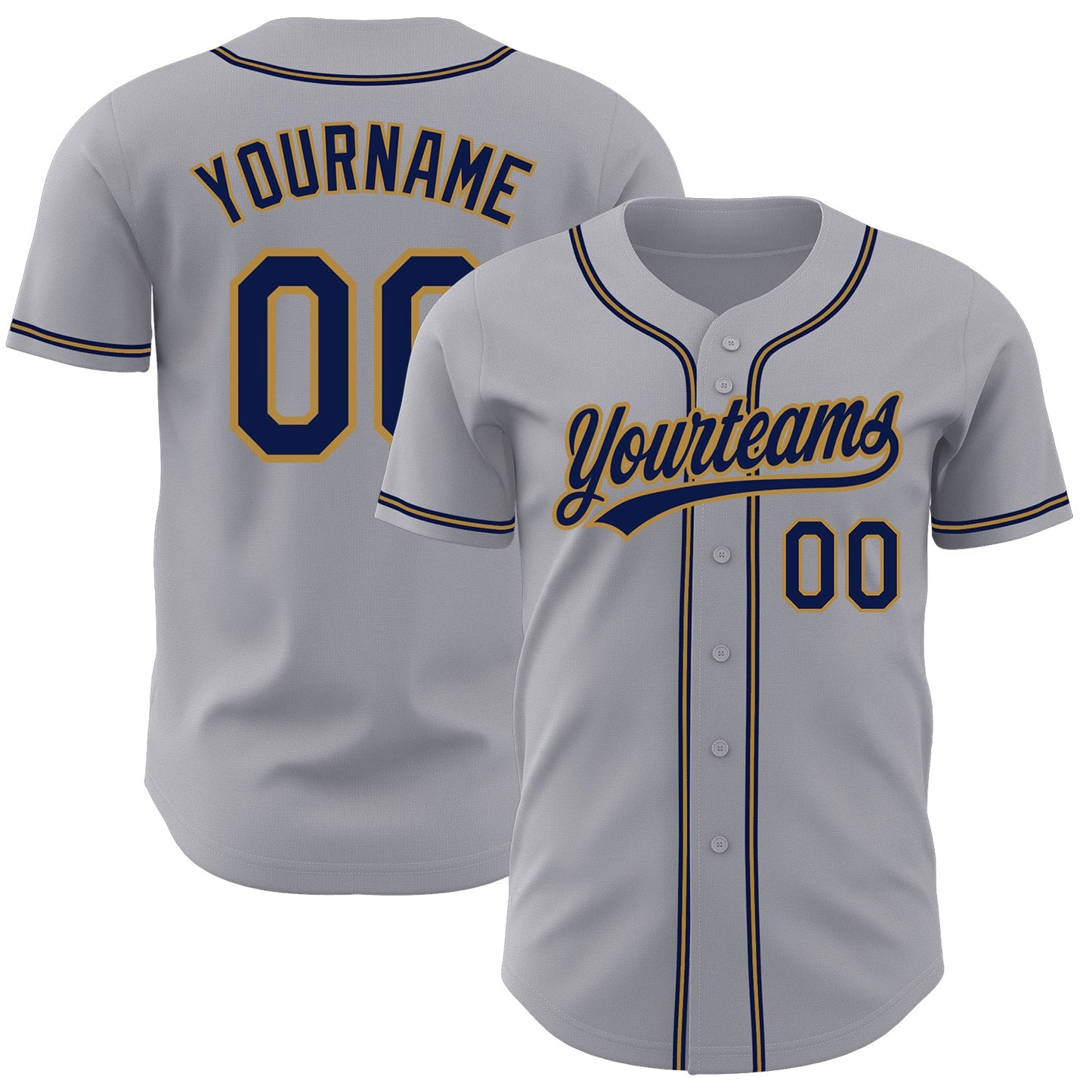 Custom Gray Navy-Old Gold Authentic Baseball Jersey - Sky-Custom