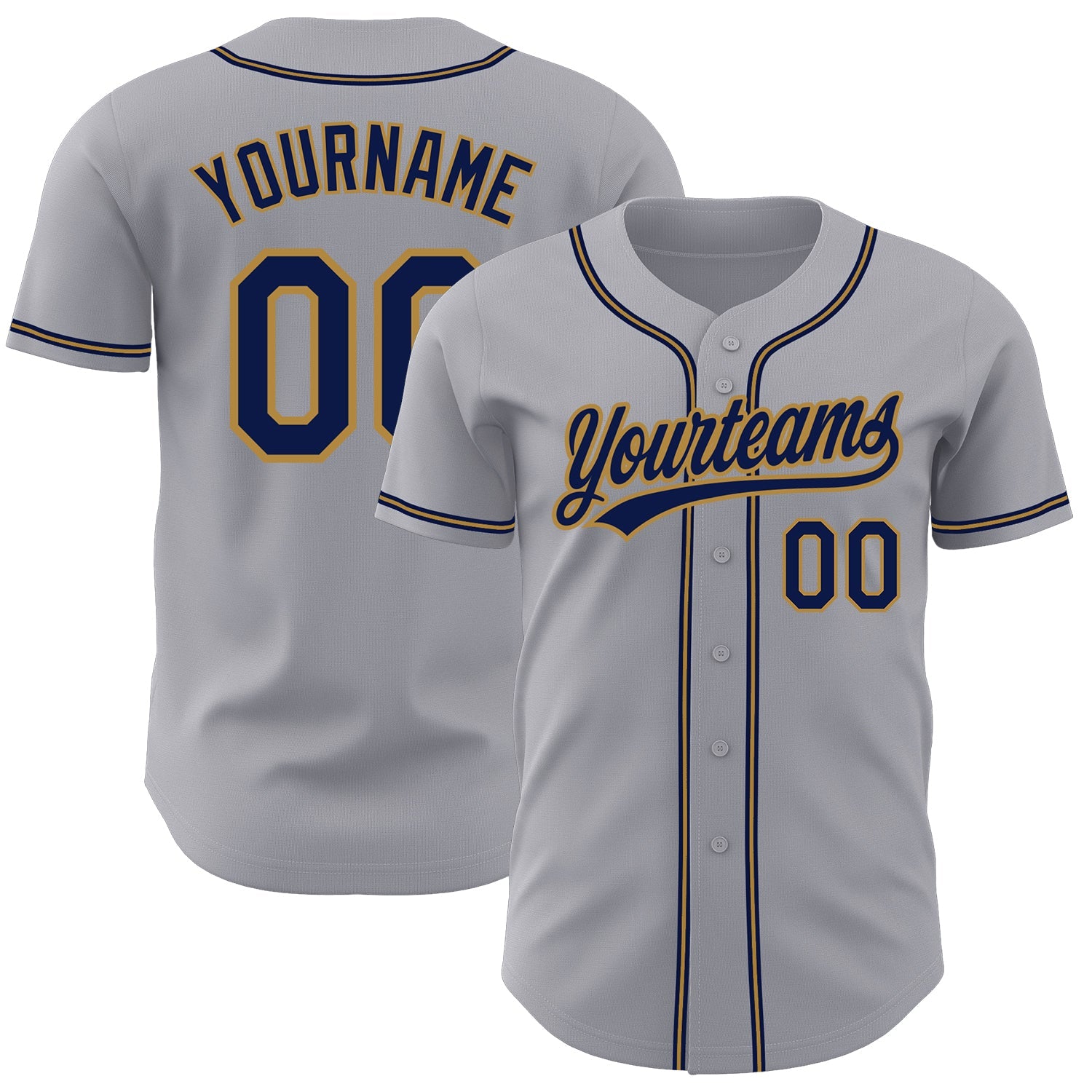 Custom Gray Navy-Old Gold Authentic Baseball Jersey - Sky-Custom