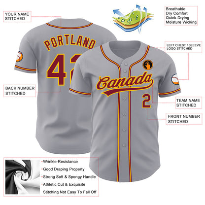 Custom Gray Crimson-Gold Authentic Baseball Jersey - Sky-Custom