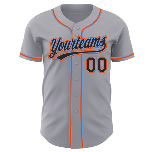 Custom Gray Black Powder Blue-Orange Authentic Baseball Jersey - Sky-Custom