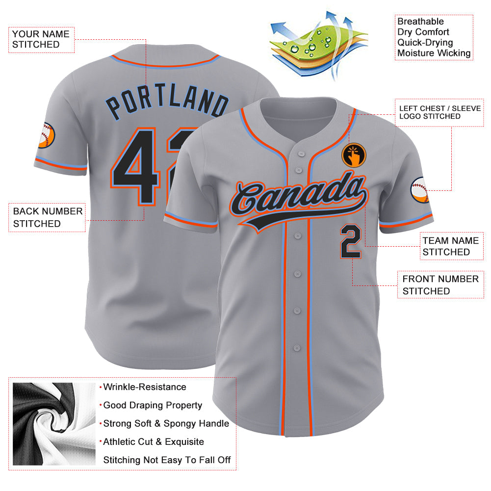 Custom Gray Black Powder Blue-Orange Authentic Baseball Jersey - Sky-Custom