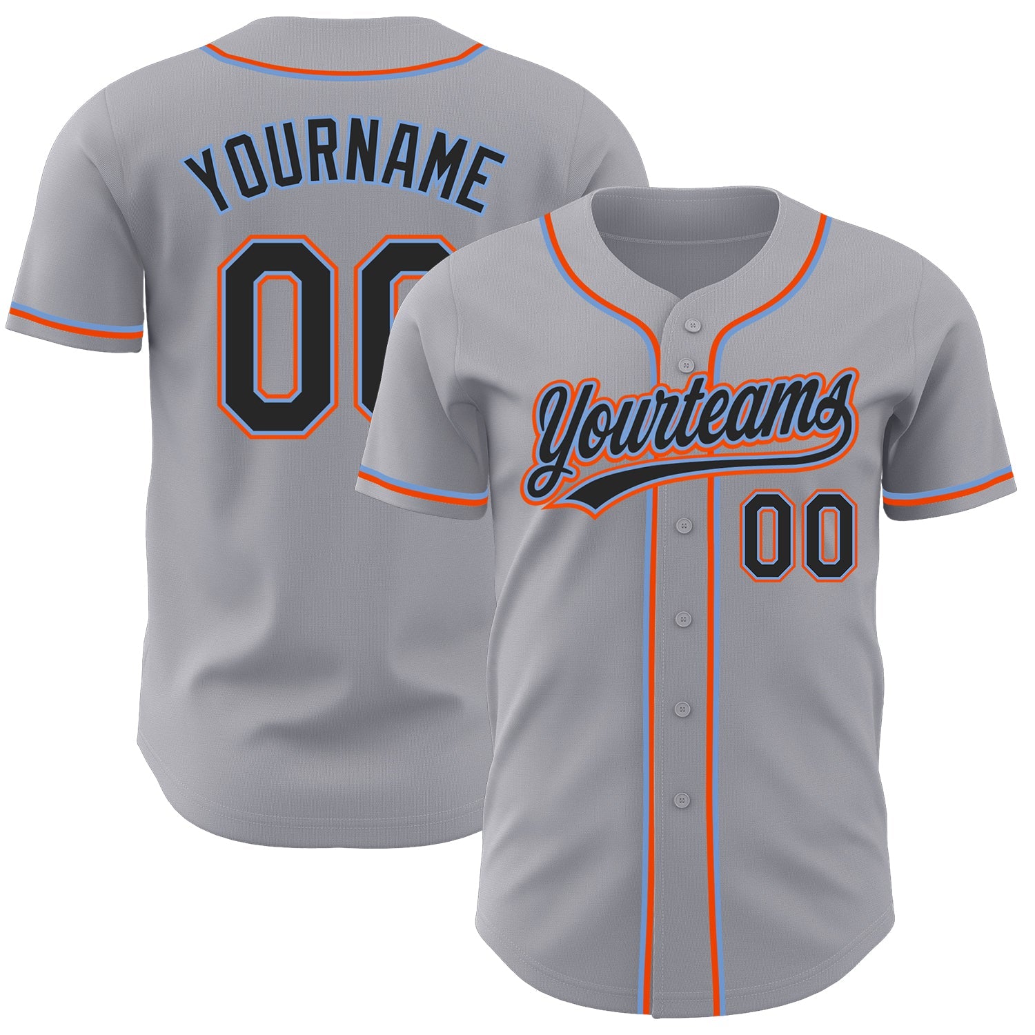 Custom Gray Black Powder Blue-Orange Authentic Baseball Jersey - Sky-Custom