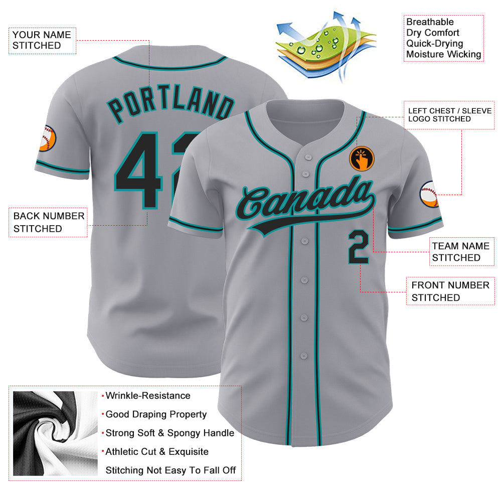 Custom Gray Black-Teal Authentic Baseball Jersey - Sky-Custom