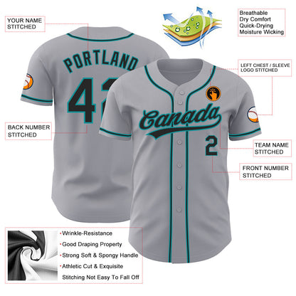 Custom Gray Black-Teal Authentic Baseball Jersey - Sky-Custom