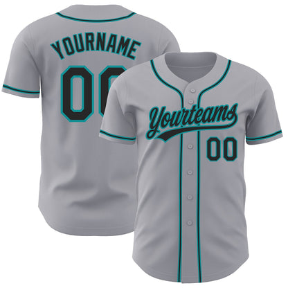 Custom Gray Black-Teal Authentic Baseball Jersey - Sky-Custom