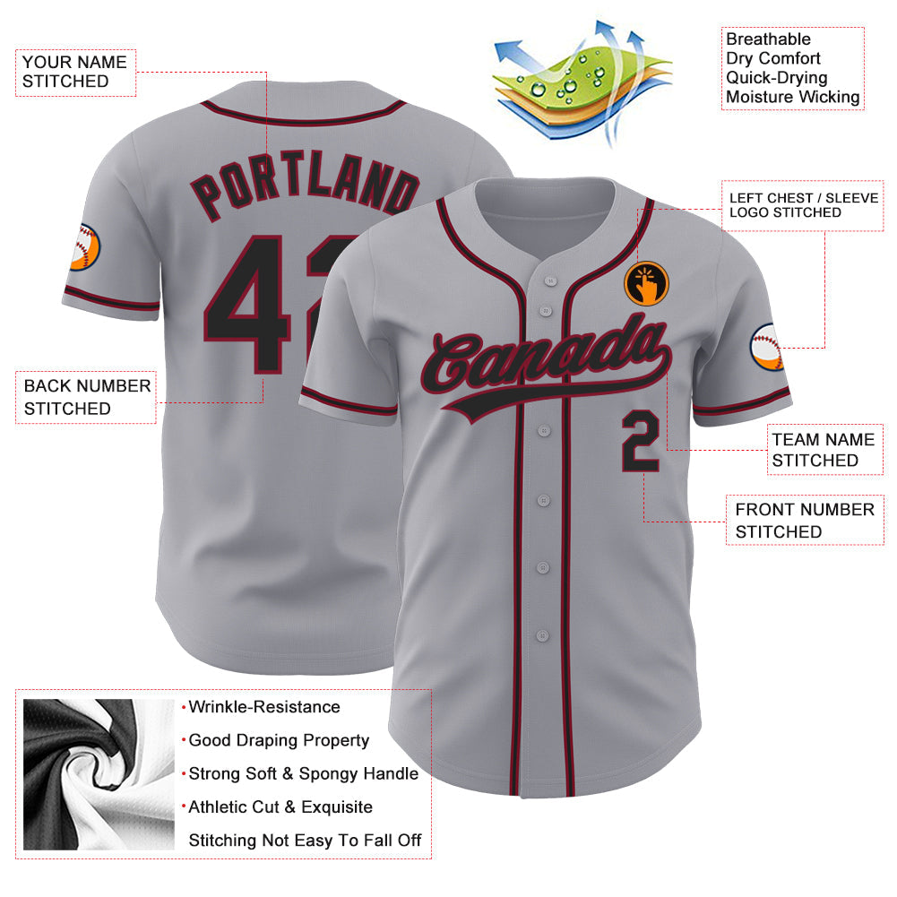 Custom Gray Black-Crimson Authentic Baseball Jersey - Sky-Custom