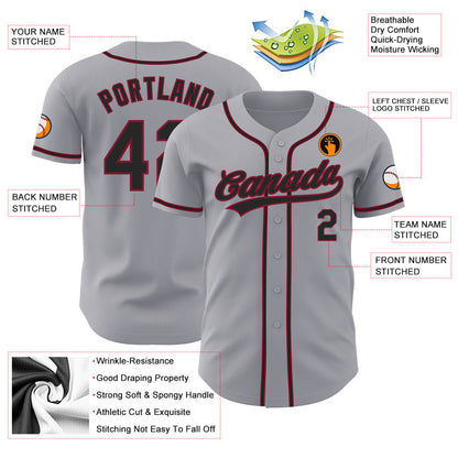 Custom Gray Black-Crimson Authentic Baseball Jersey - Sky-Custom