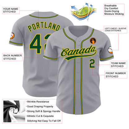 Custom Gray Green-Gold Authentic Baseball Jersey - Sky-Custom