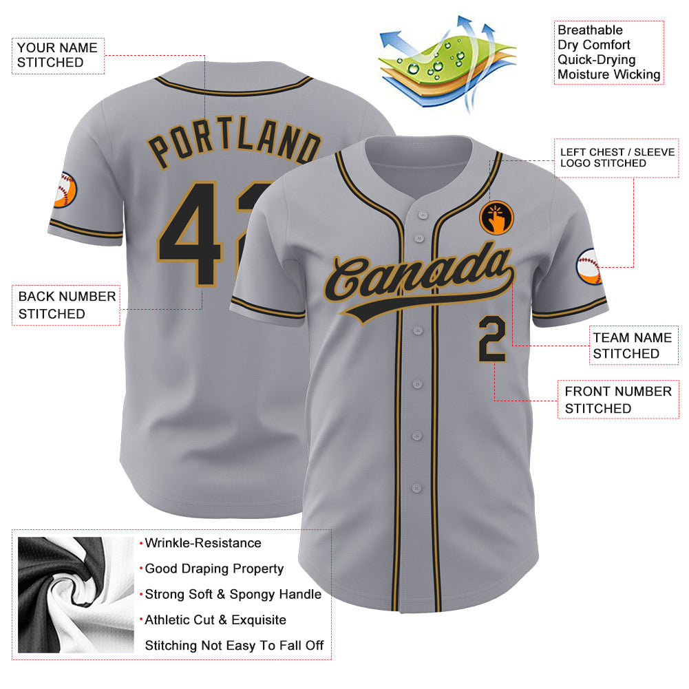 Custom Gray Black-Old Gold Authentic Baseball Jersey - Sky-Custom