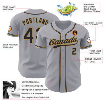 Custom Gray Black-Old Gold Authentic Baseball Jersey - Sky-Custom