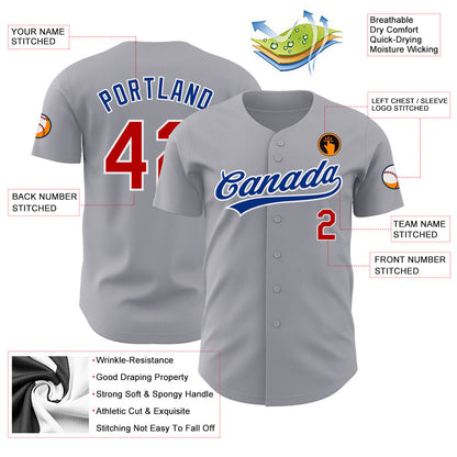 Custom Gray Red-White Authentic Baseball Jersey - Sky-Custom