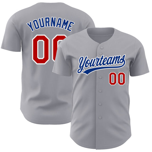 Custom Gray Red-White Authentic Baseball Jersey - Sky-Custom