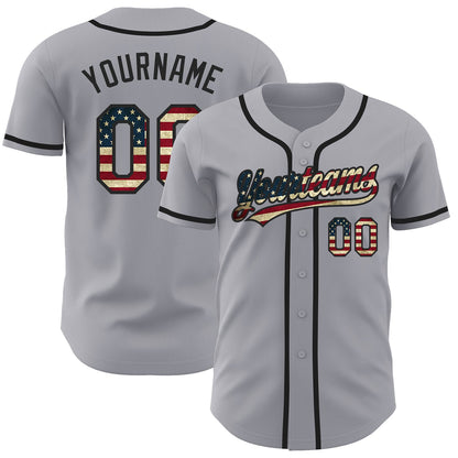 Custom Gray Vintage USA Flag-Black Authentic Baseball Jersey - Sky-Custom
