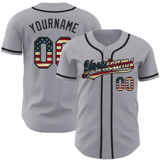 Custom Gray Vintage USA Flag-Black Authentic Baseball Jersey - Sky-Custom