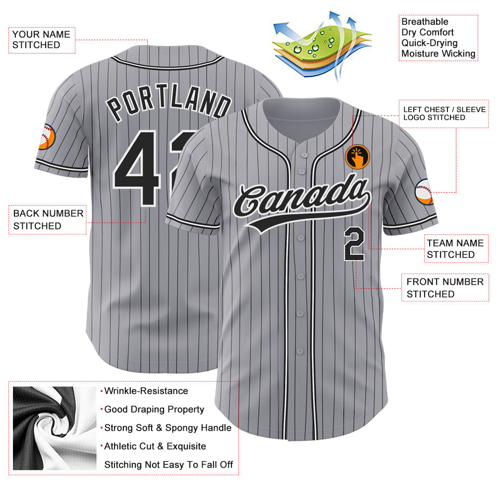 Custom Gray Black Pinstripe Black-White Authentic Baseball Jersey - Sky-Custom
