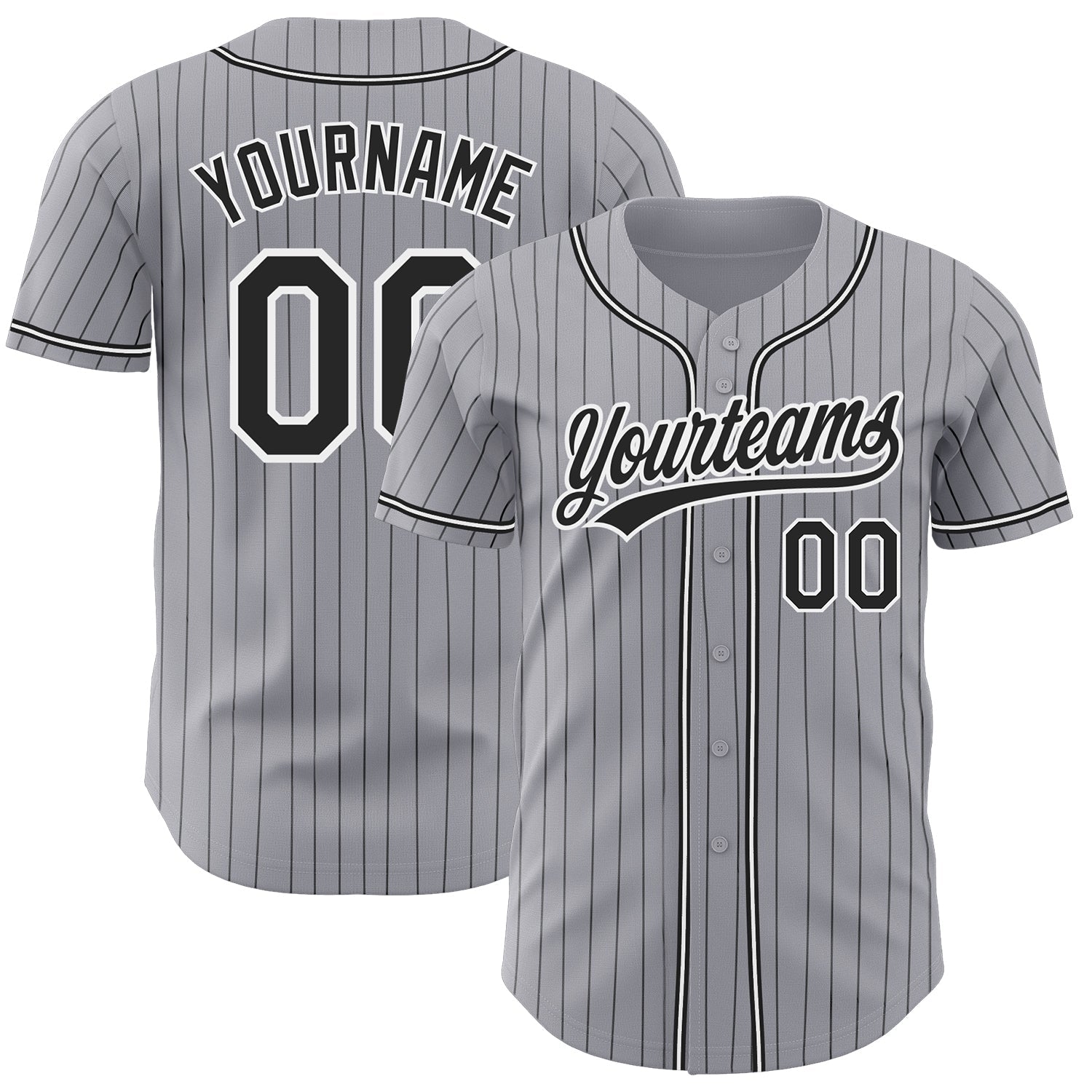 Custom Gray Black Pinstripe Black-White Authentic Baseball Jersey - Sky-Custom