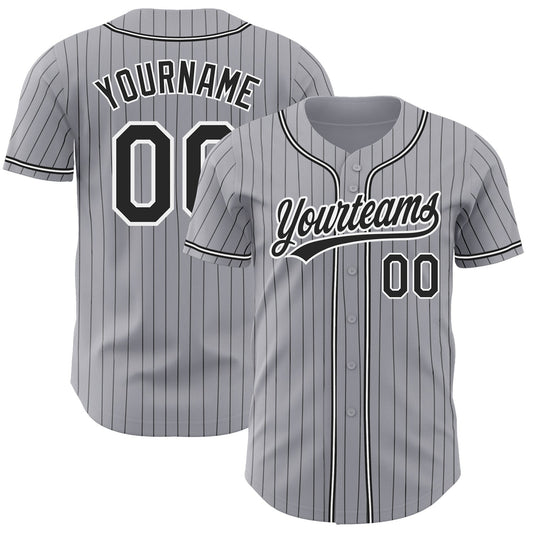 Custom Gray Black Pinstripe Black-White Authentic Baseball Jersey - Sky-Custom