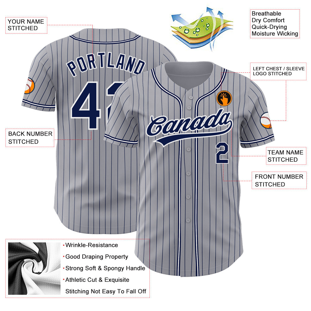 Custom Gray Navy Pinstripe Navy-White Authentic Baseball Jersey - Sky-Custom