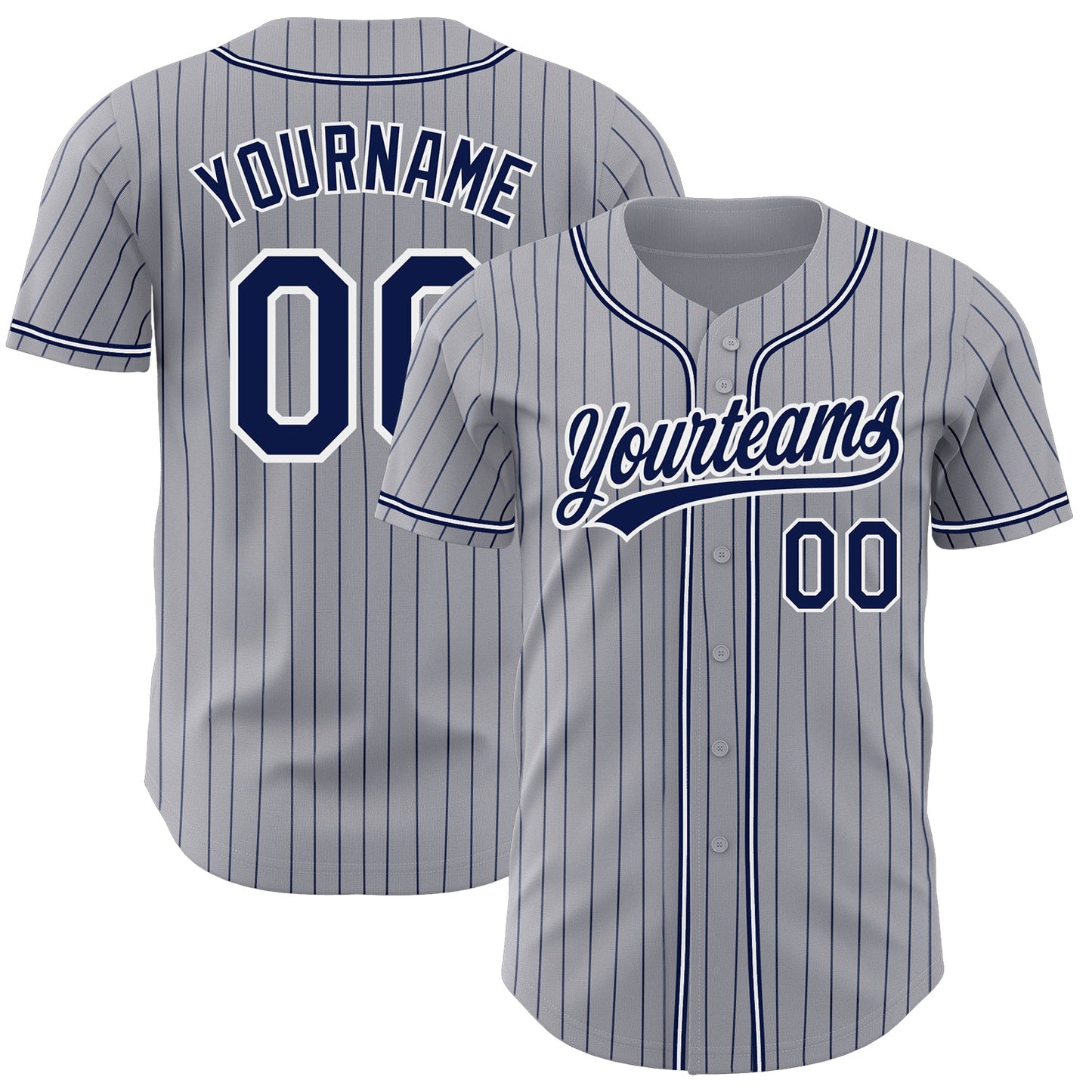 Custom Gray Navy Pinstripe Navy-White Authentic Baseball Jersey - Sky-Custom
