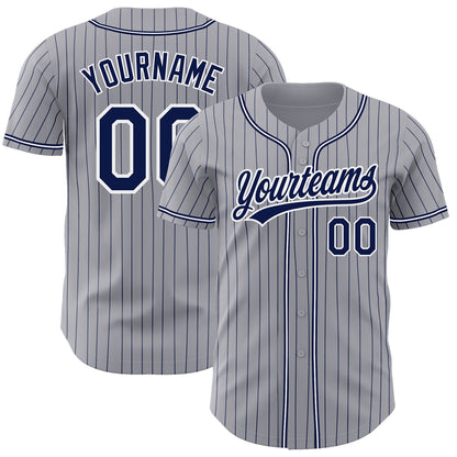 Custom Gray Navy Pinstripe Navy-White Authentic Baseball Jersey - Sky-Custom