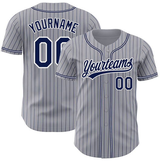 Custom Gray Navy Pinstripe Navy-White Authentic Baseball Jersey - Sky-Custom