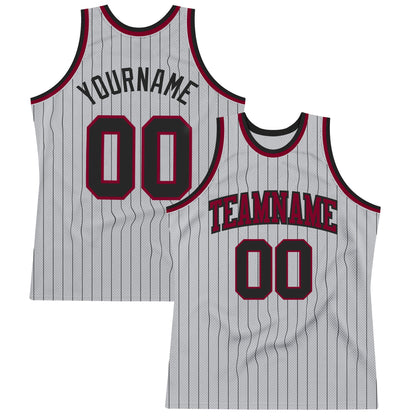 Custom Gray Black Pinstripe Black-Maroon Authentic Basketball Jersey - Sky-Custom
