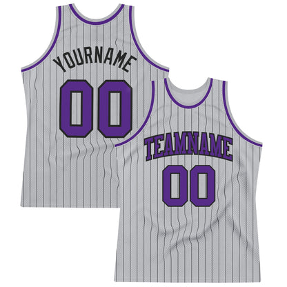 Custom Gray Black Pinstripe Purple Authentic Basketball Jersey - Sky-Custom