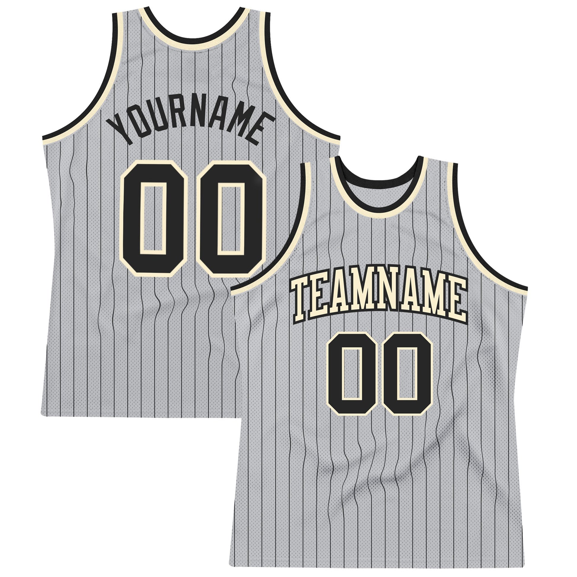 Custom Gray Black Pinstripe Black-Cream Authentic Basketball Jersey - Sky-Custom