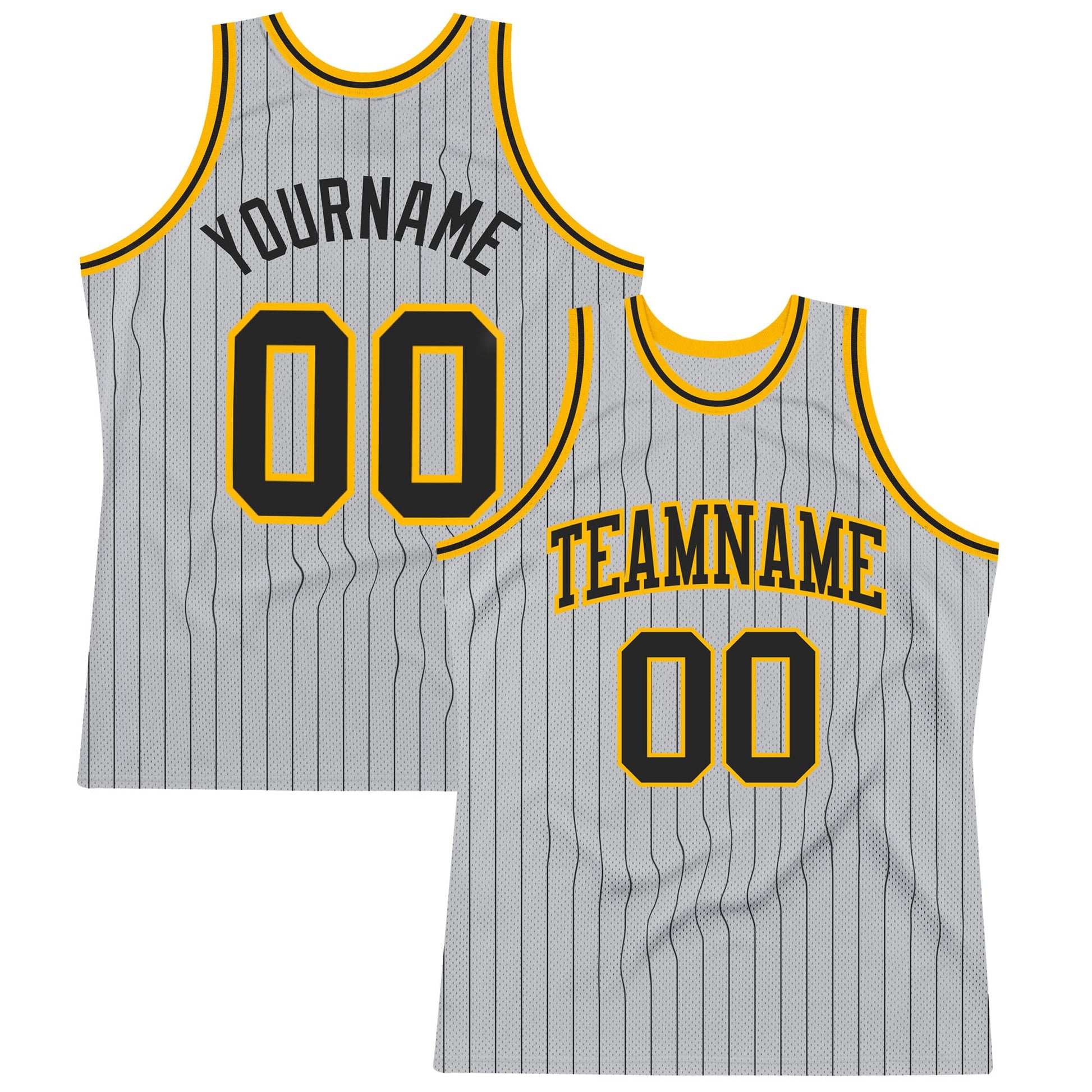 Custom Gray Black Pinstripe Black-Gold Authentic Basketball Jersey - Sky-Custom