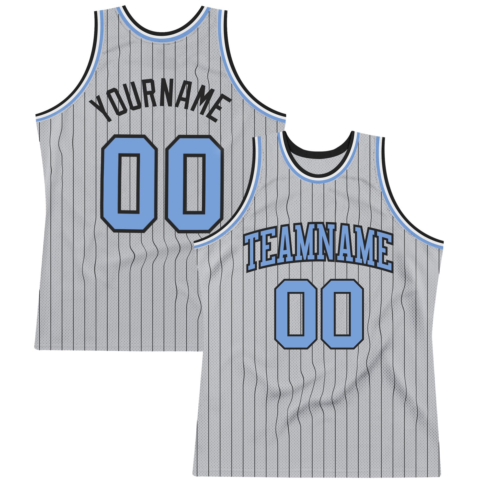 Custom Gray Black Pinstripe Light Blue Authentic Basketball Jersey - Sky-Custom
