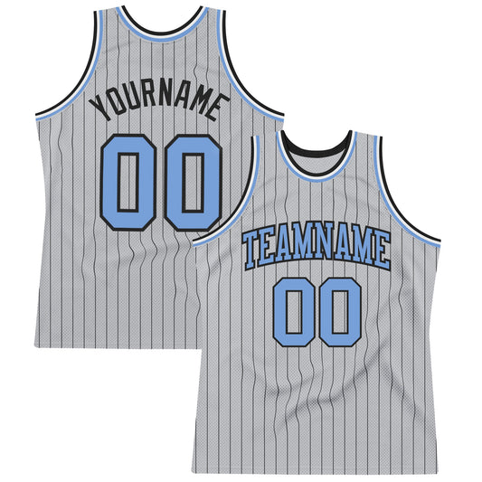 Custom Gray Black Pinstripe Light Blue Authentic Basketball Jersey - Sky-Custom