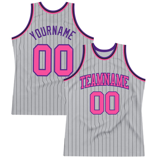 Custom Gray Black Pinstripe Pink-Purple Authentic Basketball Jersey - Sky-Custom