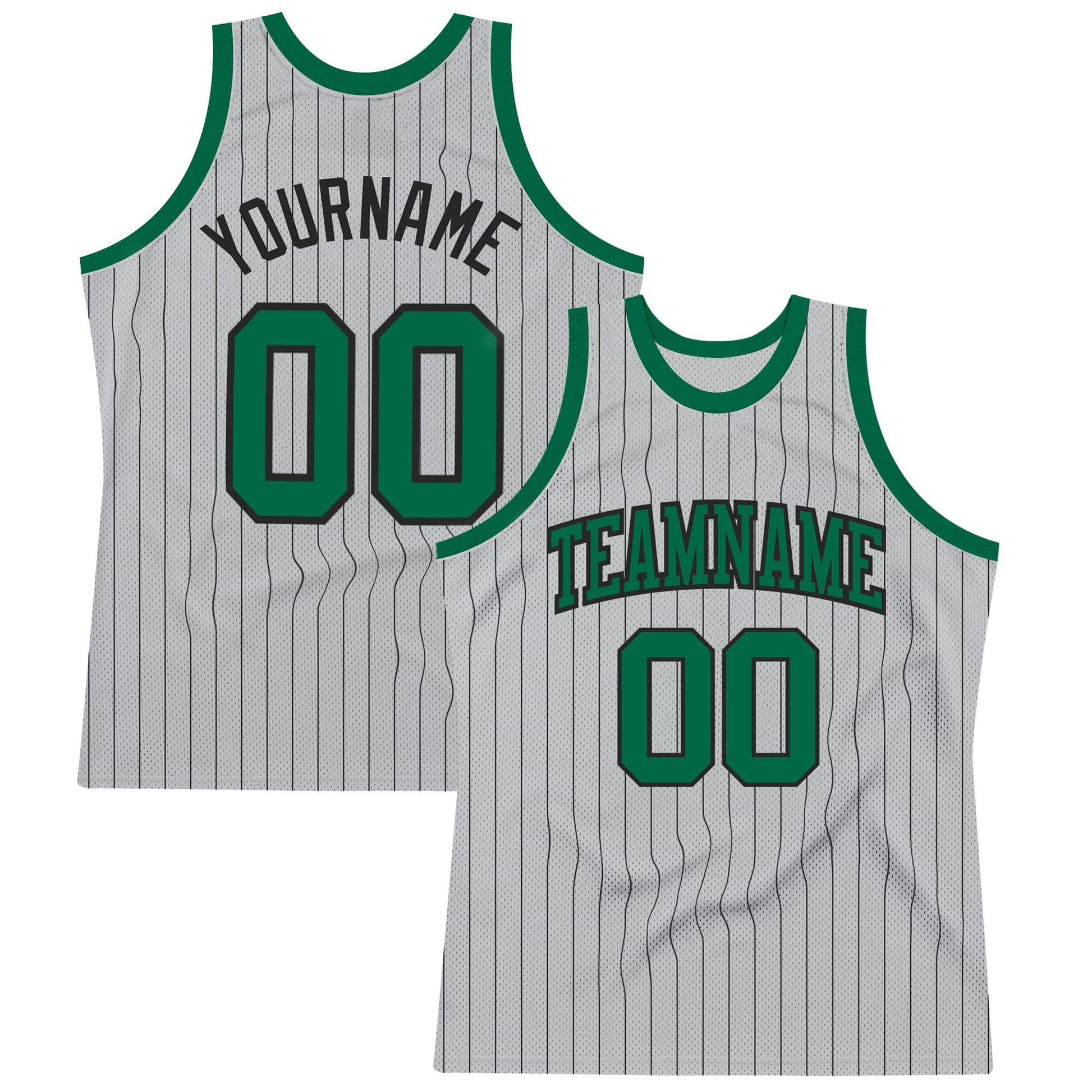 Custom Gray Black Pinstripe Kelly Green Authentic Basketball Jersey - Sky-Custom