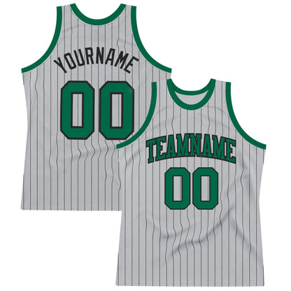 Custom Gray Black Pinstripe Kelly Green Authentic Basketball Jersey - Sky-Custom