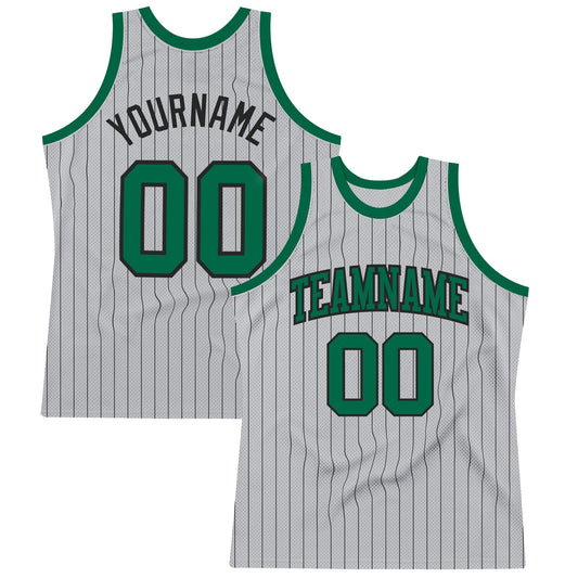 Custom Gray Black Pinstripe Kelly Green Authentic Basketball Jersey - Sky-Custom