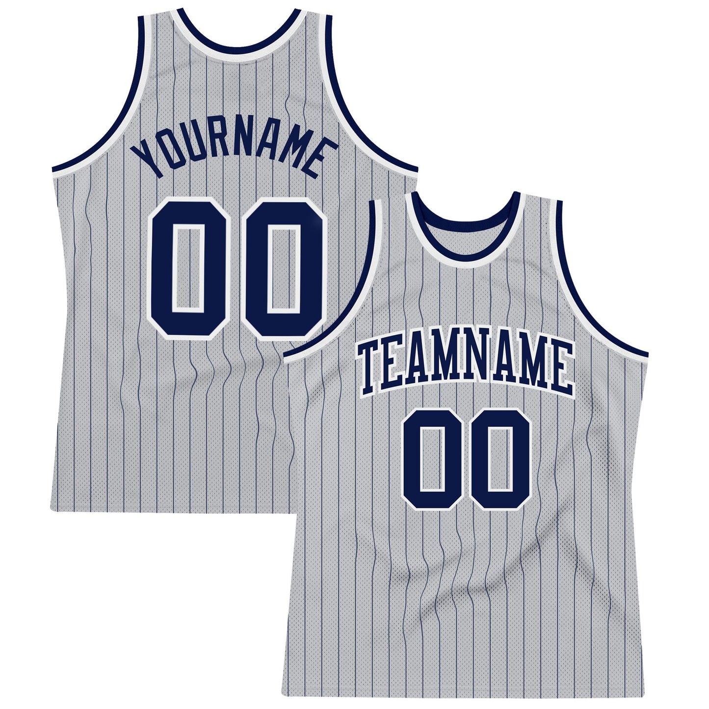 Custom Gray Navy Pinstripe Navy-White Authentic Basketball Jersey - Sky-Custom