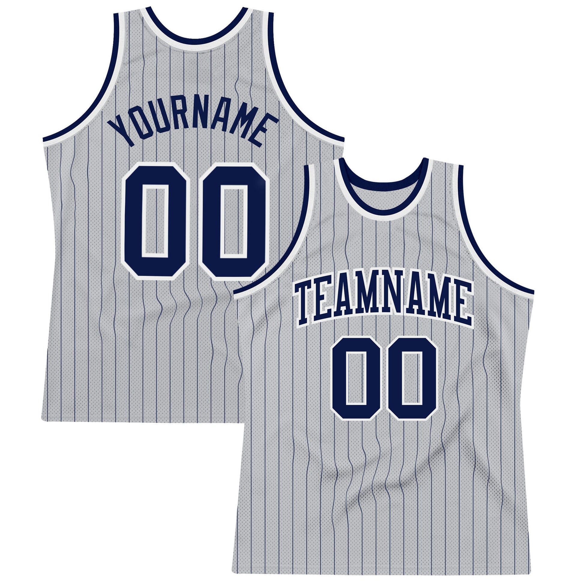 Custom Gray Navy Pinstripe Navy-White Authentic Basketball Jersey - Sky-Custom