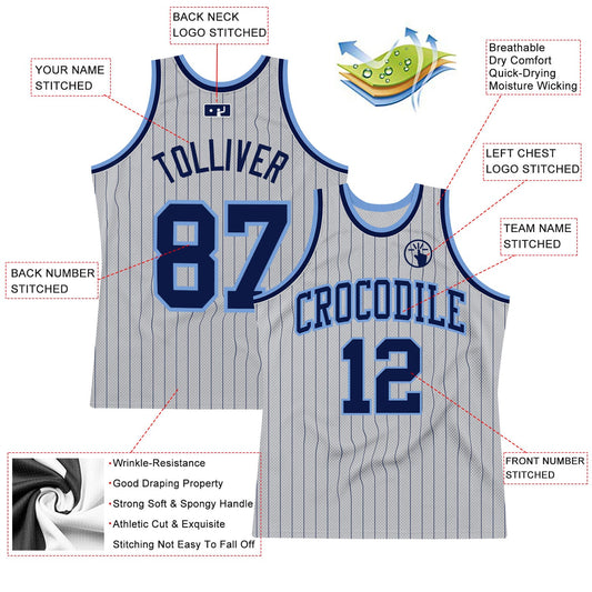 Custom Gray Navy Pinstripe Navy-Light Blue Authentic Basketball Jersey - Sky-Custom