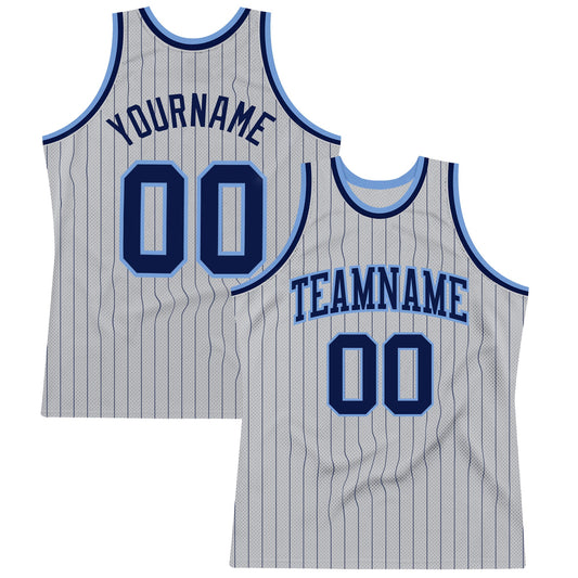Custom Gray Navy Pinstripe Navy-Light Blue Authentic Basketball Jersey - Sky-Custom