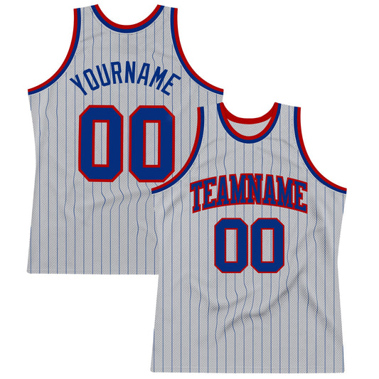 Custom Gray Royal Pinstripe Royal-Red Authentic Basketball Jersey - Sky-Custom
