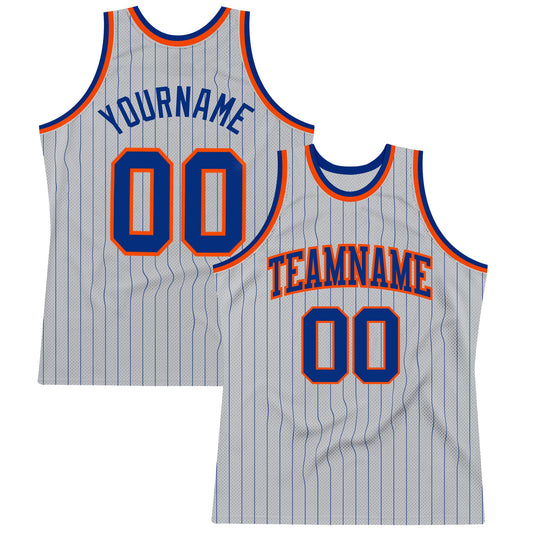 Custom Gray Royal Pinstripe Royal-Orange Authentic Basketball Jersey - Sky-Custom