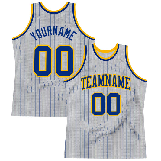 Custom Gray Royal Pinstripe Royal-Gold Authentic Basketball Jersey - Sky-Custom