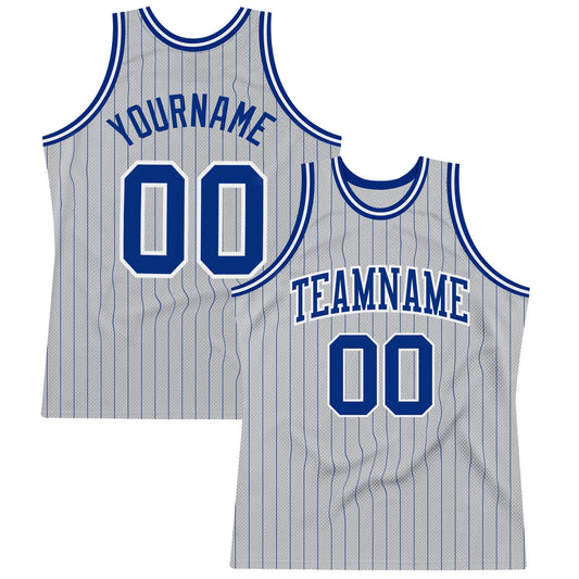 Custom Gray Royal Pinstripe Royal-White Authentic Basketball Jersey - Sky-Custom