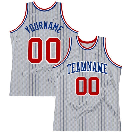 Custom Gray Royal Pinstripe Red-White Authentic Basketball Jersey - Sky-Custom