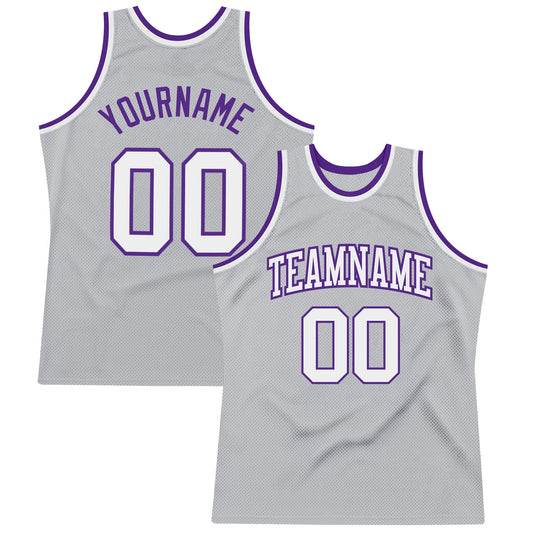 Custom Gray White-Purple Authentic Throwback Basketball Jersey - Sky-Custom